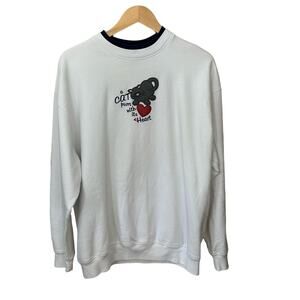 M&C‎ Sportswear Vintage Cat Sweatshirt White Women's Size XL Crewneck Grannycore